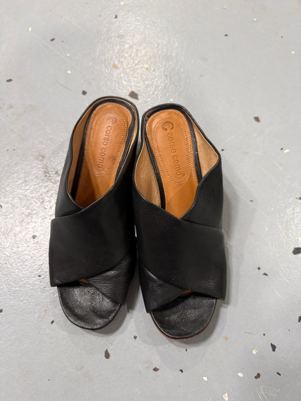 Corso Como Black Leather Crossover Slide Mules